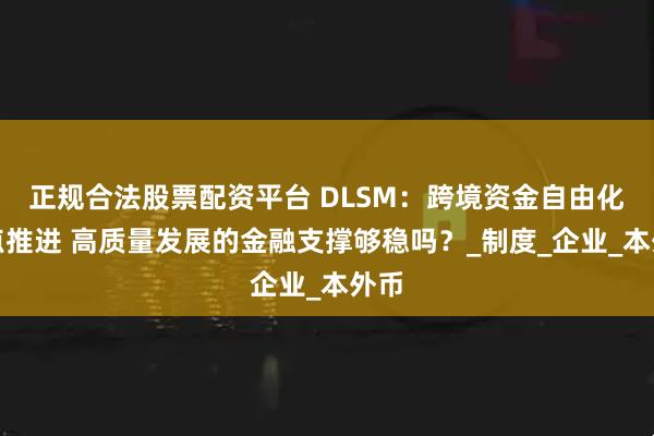 正规合法股票配资平台 DLSM：跨境资金自由化试点推进 高质量发展的金融支撑够稳吗？_制度_企业_本外币